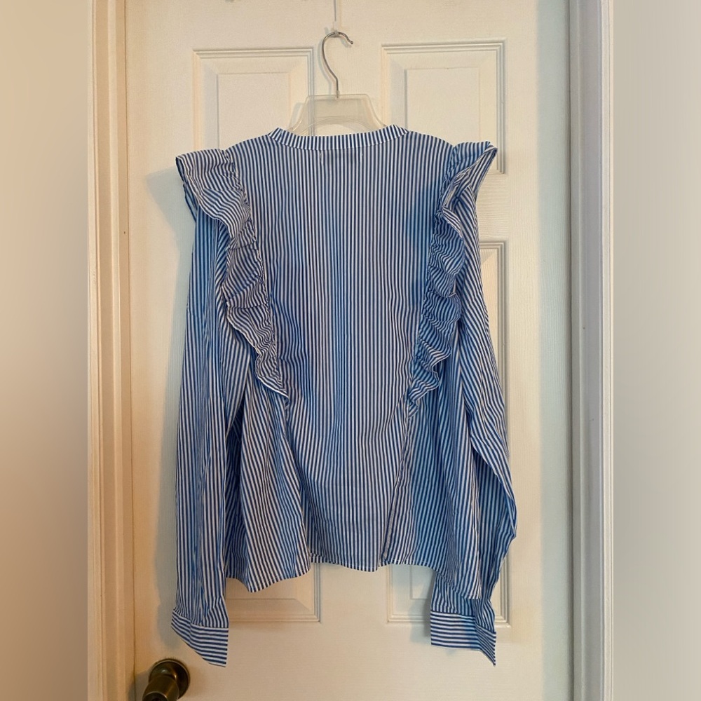 NWOT Forever 21 Striped Ruffle Button-up Blouse | 3X - Picture 2 of 4